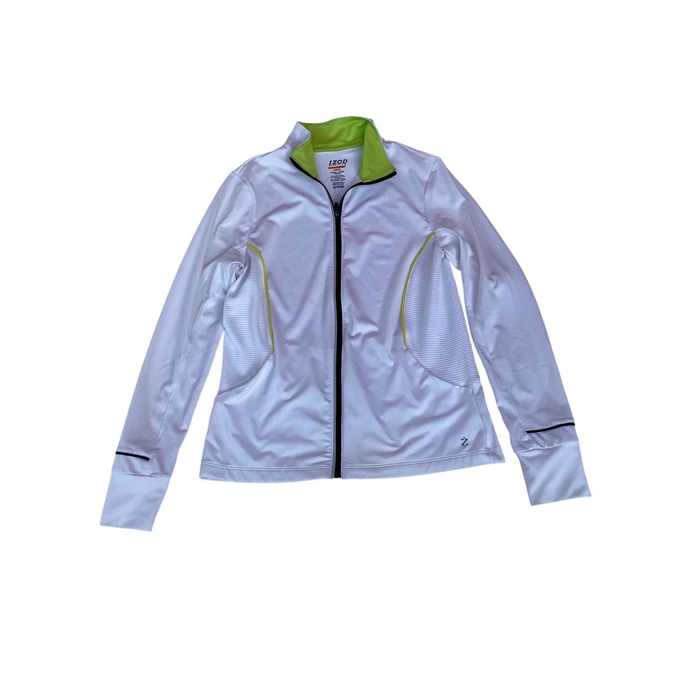IZOD Perform X Fitness Cool-FX White‎ Full Zip Track Jacket Lime Green Trim XS